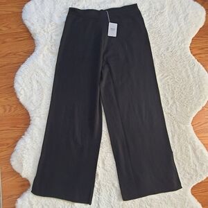 Wolford Cashmere Trouser Pants Side Slit Wide Leg Womens L Black High Rise